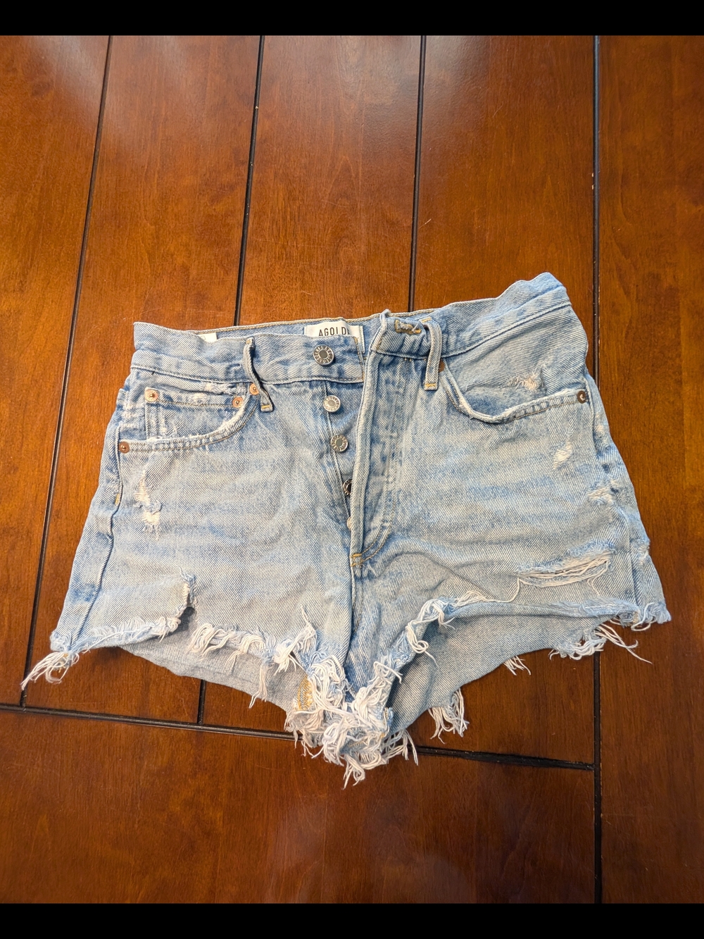 AGOLDE Parker Short Light Wash Distressed Cutoff Denim Shorts Size 24